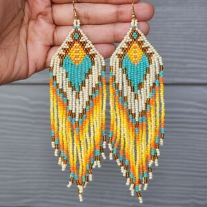 Gaia Boho Fringe Earrings Beaded Handmade Southwestern Jewelry Boheme